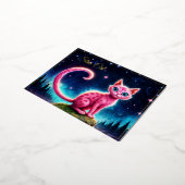 明るい星の下の魔法のような青い目の猫 箔シーズンポストカード (回転した状態)