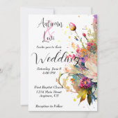 明るい春の水色のフローラ 招待状 (正面)