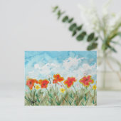 明るい春の花と雲 ポストカード (スタンド正面)