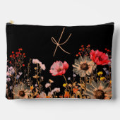 明るい春の花オンブラックモノグラム アクセサリーポーチ (正面)