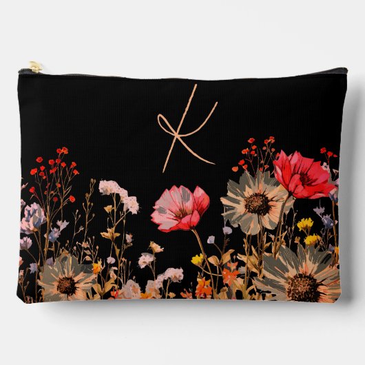 明るい春の花オンブラックモノグラム アクセサリーポーチ (正面)
