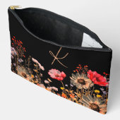 明るい春の花オンブラックモノグラム アクセサリーポーチ (見開き)