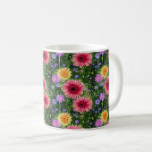 明るい春の花柄モノグラム コーヒーマグカップ (正面右)