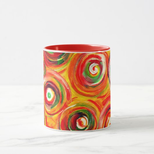 明るい暖かい円と渦巻きオリジナル抽象芸術 マグカップ (中央)