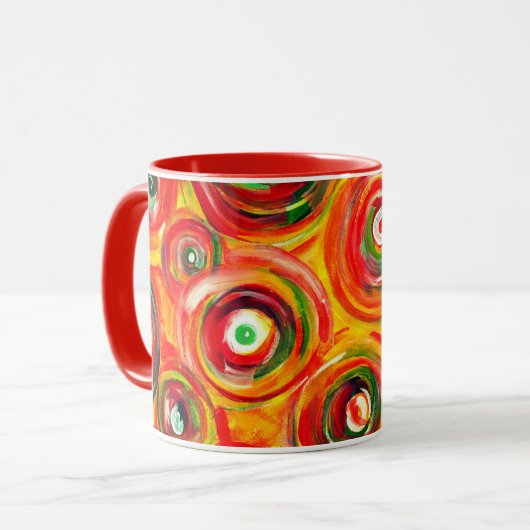 明るい暖かい円と渦巻きオリジナル抽象芸術 マグカップ (正面左)