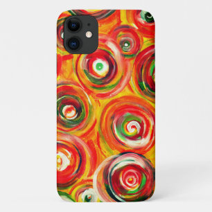 明るい暖かい円と渦巻きオリジナル抽象芸術 iPhone 11 ケース