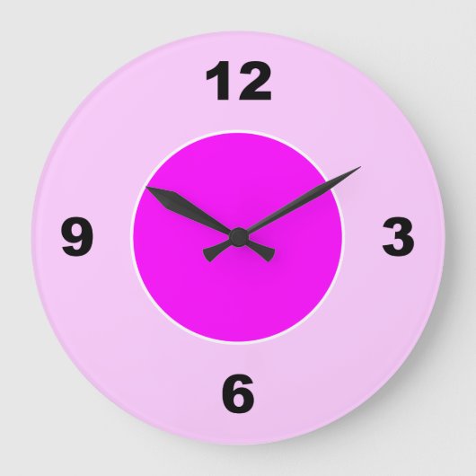 明るい暗いピンクの大きな黒のナンバークロック ラージ壁時計 (正面)