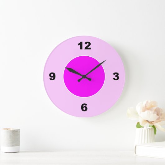 明るい暗いピンクの大きな黒のナンバークロック ラージ壁時計 (ホーム)