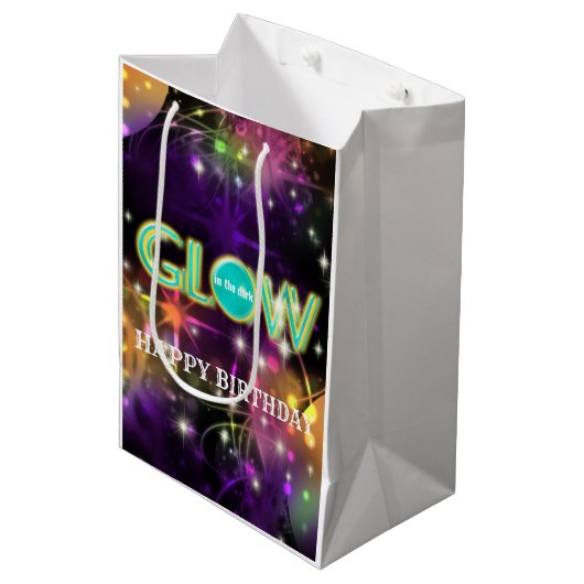 明るい暗闇の子供のネオン誕生会で光って下さい ミディアムペーパーバッグ (正面アングル)