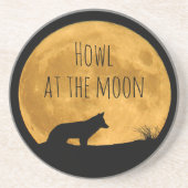 明るい月にシルエットされた狼 コースター (正面)
