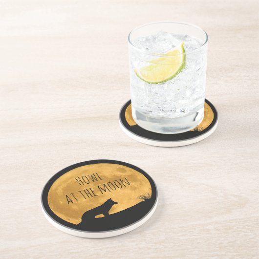 明るい月にシルエットされた狼 コースター (側面)