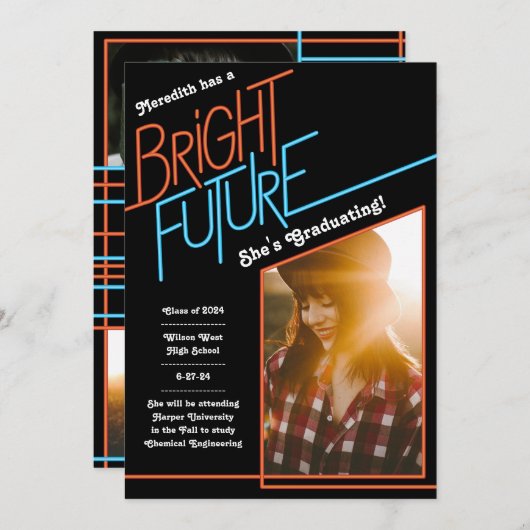 明るい未来の卒業発表 招待状 (正面/裏面)