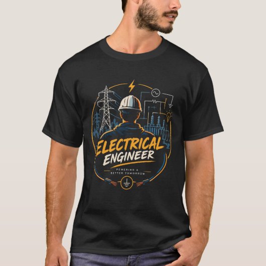 明るい未来を築く電気技師 Tシャツ (正面)