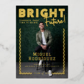 明るい未来イエローネオングラード写真卒業 箔招待状 (正面)