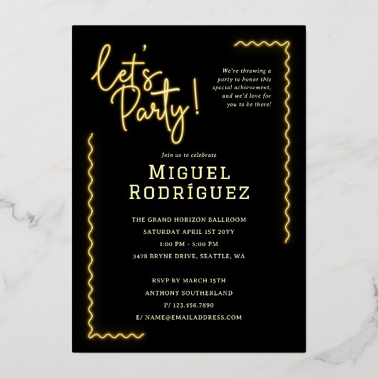 明るい未来イエローネオングラード写真卒業 箔招待状 (裏面)