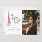 明るい未来ピンクのタッセル卒業発表 招待状 (正面)