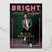 明るい未来ピンクのネオングラード写真卒業 箔招待状 (正面)