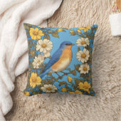 明るい東ブルーバードイエローと白の花 クッション (ブランケット)