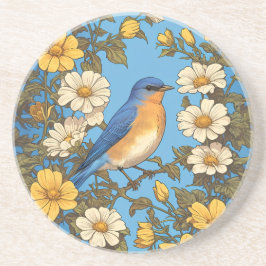 明るい東ブルーバードイエローと白の花 コースター