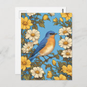 明るい東ブルーバードイエローと白の花 ポストカード (正面/裏面)