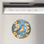 明るい東ブルーバードイエローと白の花 マグネット (インサイチュ (食洗機))
