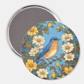 明るい東ブルーバードイエローと白の花 マグネット (正面/裏面)
