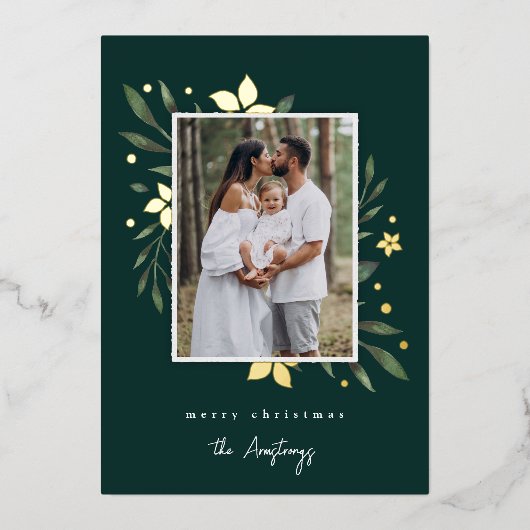 明るい枝の垂直な写真植物性クリスマス 箔シーズンカード (正面)