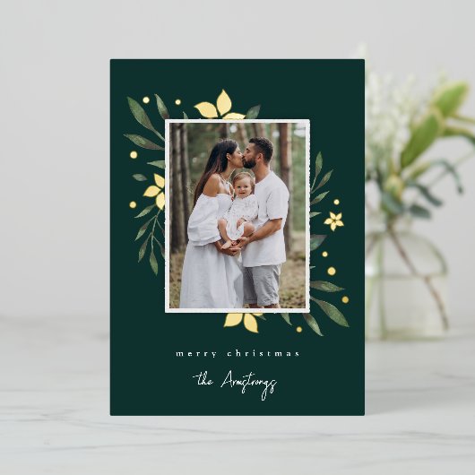 明るい枝の垂直な写真植物性クリスマス 箔シーズンカード (立ち正面)