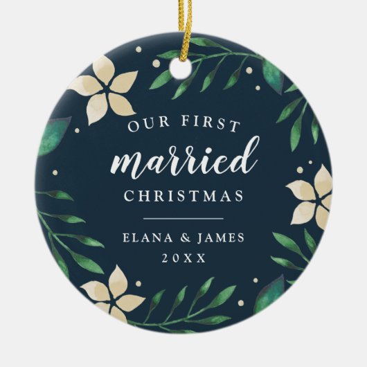 明るい枝 |クリスマス結婚したの最初の写真 セラミックオーナメント (正面)