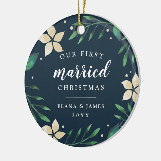 明るい枝 |クリスマス結婚したの最初の写真 セラミックオーナメント (左)