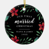 明るい枝 |クリスマス結婚したの最初の写真 セラミックオーナメント (正面)