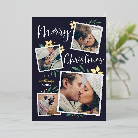 明るい枝 |写真数々のコラージュのクリスマス 箔シーズンカード (立ち正面)