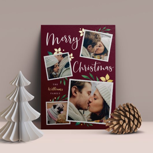 明るい枝 |写真数々のコラージュのクリスマス 箔シーズンカード