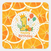 明るい柑橘色の1歳の誕生日 スクエアシール (正面)