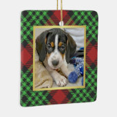 明るい格子模様のペット写真初めてのクリスマス セラミックオーナメント (右)