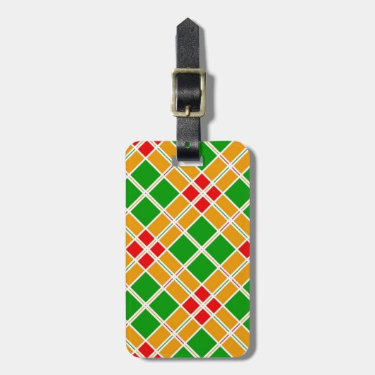 明るい格子模様アルギル緑の黄色のパターンアクセサリー ラゲッジタグ (正面縦)