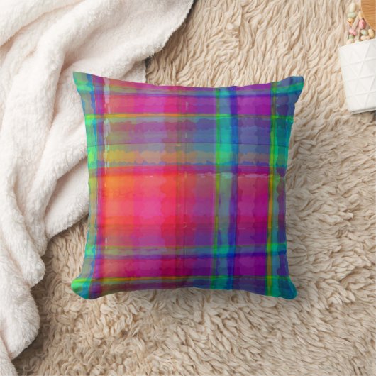 明るい格子縞 クッション (ブランケット)