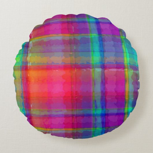 明るい格子縞 ラウンドクッション (正面)