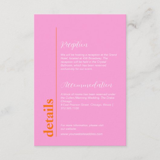 明るい桃とピンクのカラフル結婚の情報 エンクロージャーカード (正面)