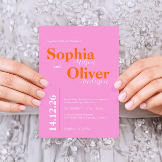 明るい桃とピンクのミニマ結婚リスト 招待状