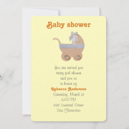 明るい桃の色のベビー車のベビーシャワー 招待状