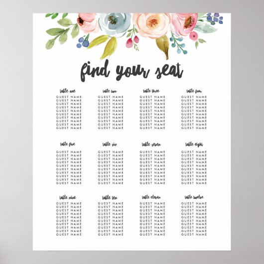 明るい植物結婚のテーブルのシーティングプランのポスター ポスター (正面)