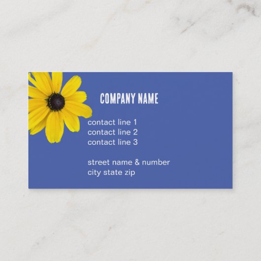 明るい樹色の日当たりの良い黄色い花の青い写真 名刺 (裏面)