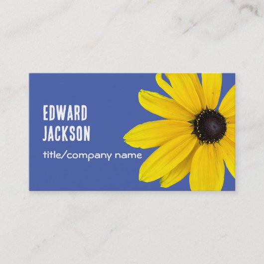 明るい樹色の日当たりの良い黄色い花の青い写真 名刺 (正面)