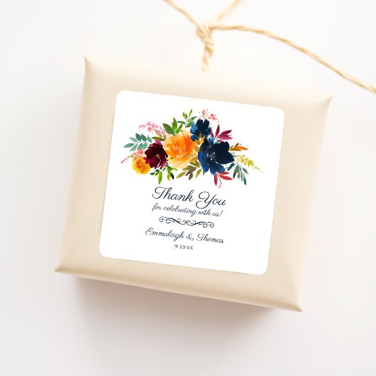 明るい水の色のフローラありがとう スクエアシール