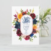 明るい水の色のフローラ日付の保存 招待状 (スタンド正面)