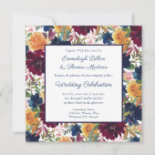 明るい水の色の花のパタ結婚ーン 招待状 (正面)