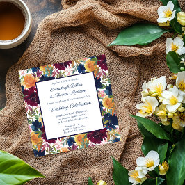 明るい水の色の花のパタ結婚ーン 招待状