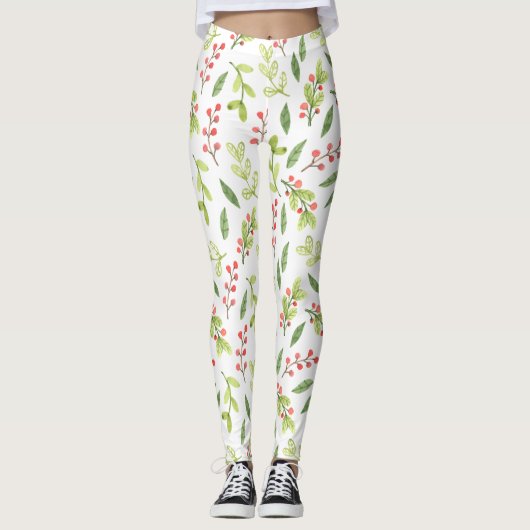 明るい水の色クリスマスのミスタントーパターン レギンス (正面)