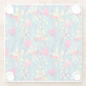 明るい水の色:フローラシームレスデザイン。 ガラスコースター (裏面)